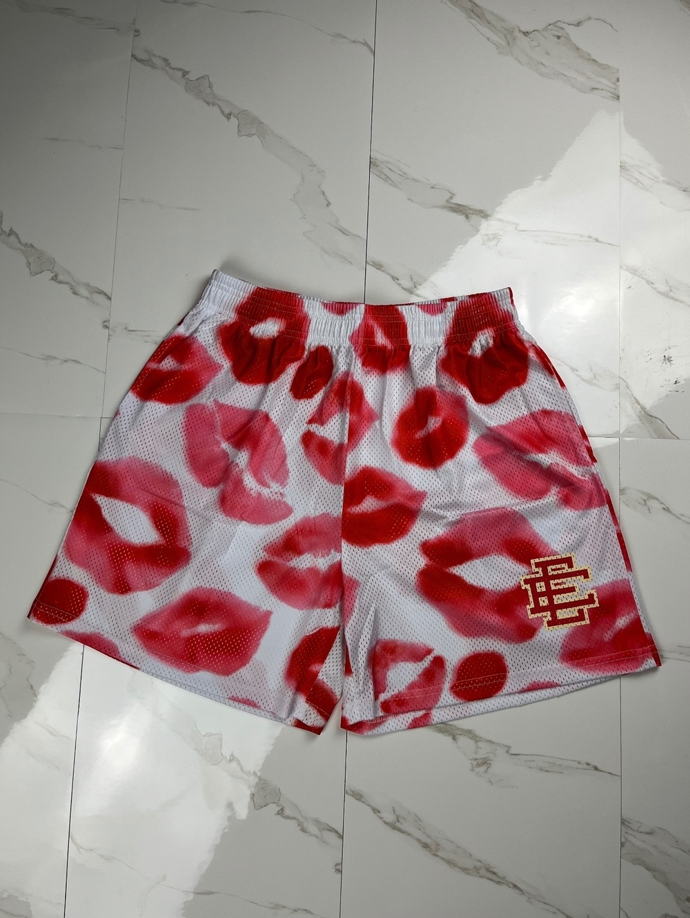 Eric Emanuel EE White Red Lip Print Mesh Shorts Men’s Large L
